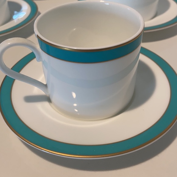 Crate & Barrel tea cup saucer set white teal gold fine bone China coffee - Picture 3 of 13